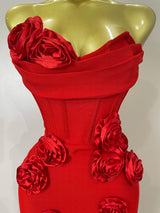 Newest Sexy Strapless Backless Red Flower Long Bandage Dress Women Celebirty Elegant Prom Evening Club Party Birthday Dresses