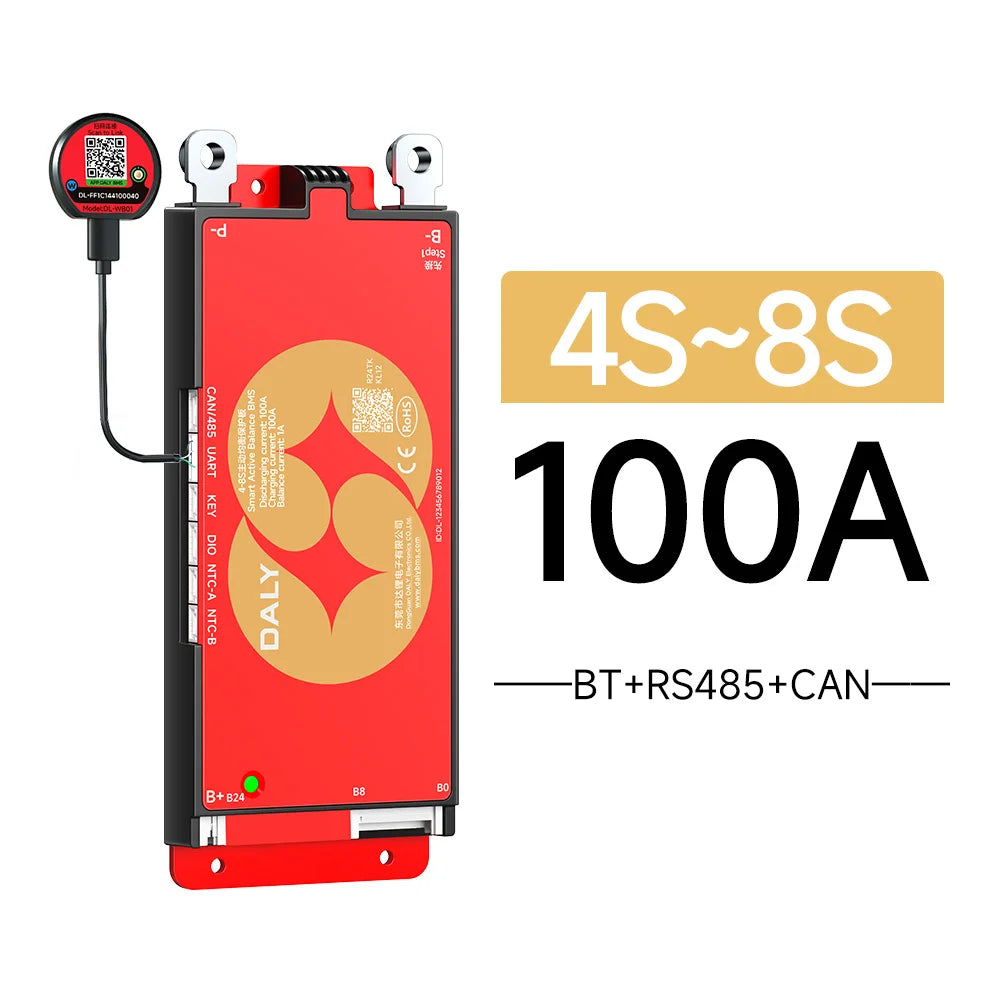 Daly Smart BMS 4S 7S 8S 24S 16S 17S 4S 40A 60A 100A 150A 1A Active Balance BMS for lifepo4 with wifi 4.3 LCD Built-in bt Li-Ion