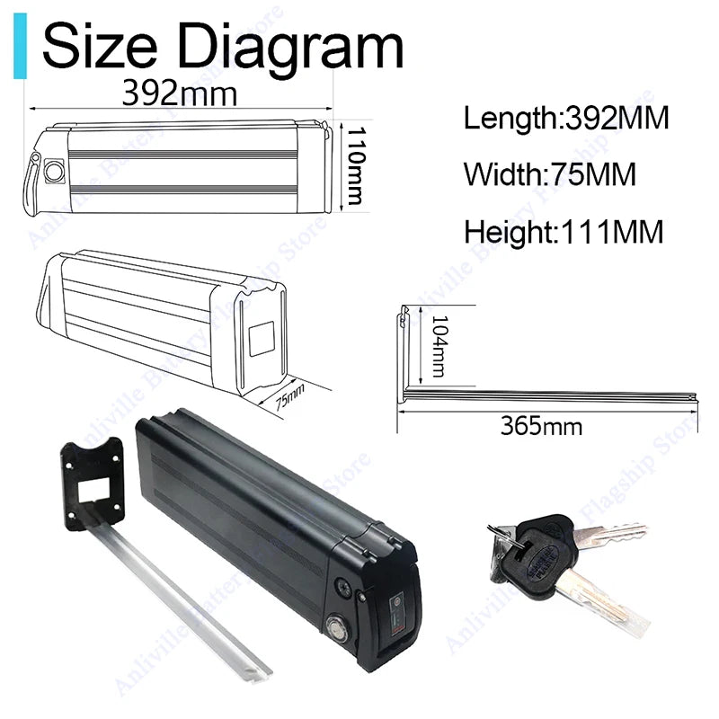 Silver Fish 36V/48V/52V/60V 10Ah 12Ah 15Ah 20A Removable Lithium Battery Pack Built-in BMS for 250W-1800W Folding E-two Wheeler