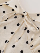 Chu Sau beauty Women New Fashion Sweet Polka Dot Print Chic Ruffles Midi Dress French V-Neck Puff Sleeve Vintage Party Dresses
