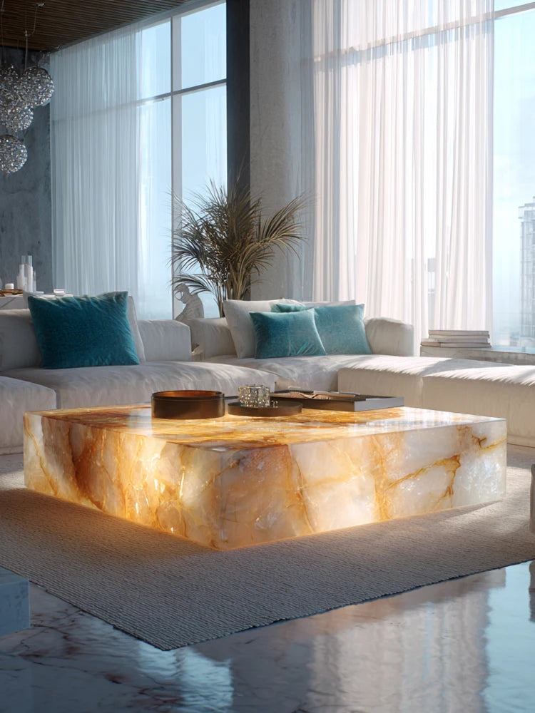 Large Flat Luxury Stone Modern Design Living Room Custom-Made Natural Marble Italian-Style Luminous Onyx Jade Coffee Table