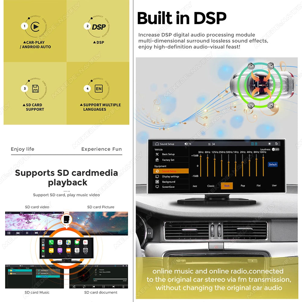 11.26" Linux System Portable installation Car Multimedia Player Carplay Android Auto IPS Screen Support DSP FM AUX Camera SD