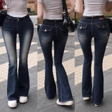 Low Waist Flared Jeans Slimming Legs Plump Hips Blue Cotton Stretch Denim Pants Women's Faion Spring 2025