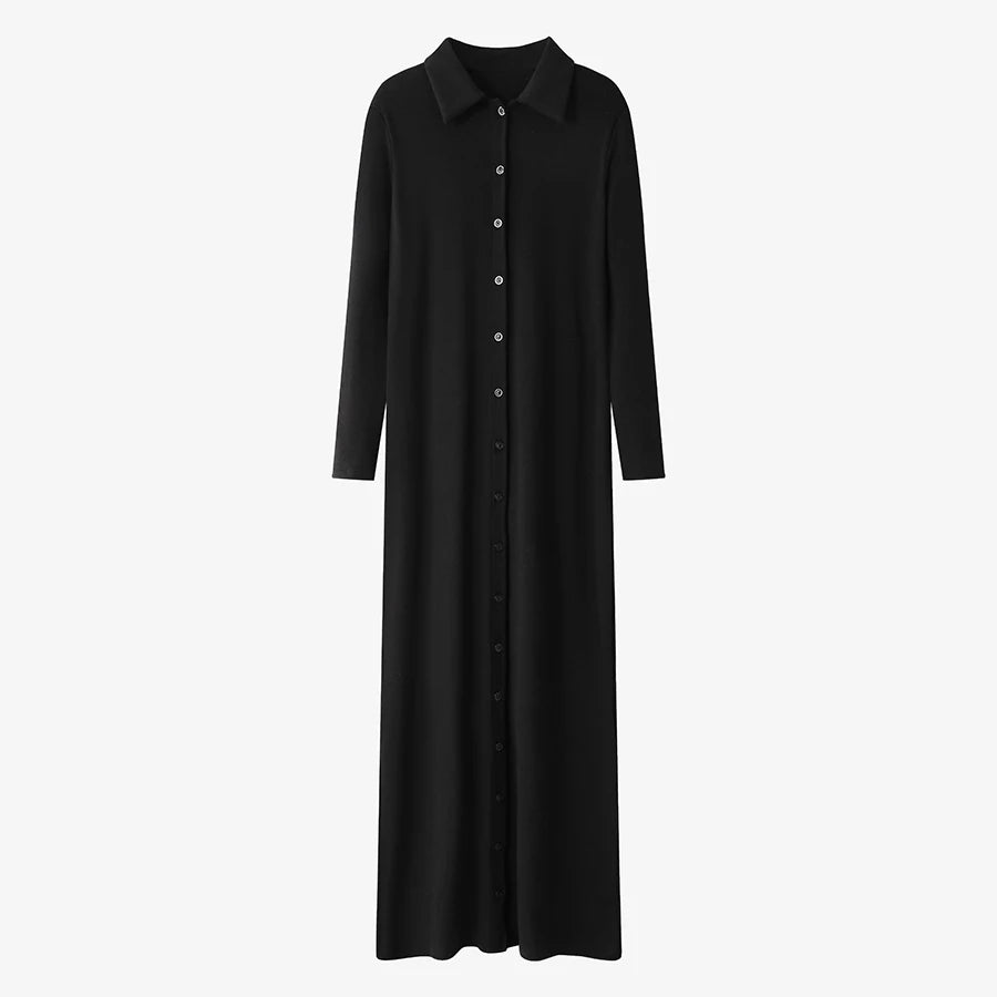 AS 2024 maxi dress button design woman clothes full sleeve Ankle Length comfortable ribbing clothing ( Ship out in 1 day)