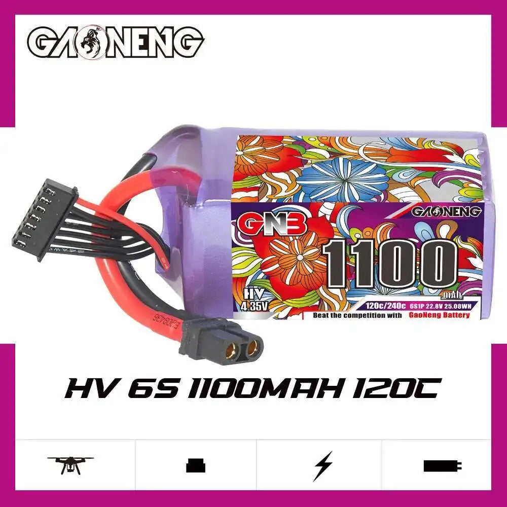2Pcs GNB 6S Lipo Battery 22.8V 1100/1300/1500/1850mAh 120C With XT60 for FPV Drone Quadcopter Helicopter Airplane RC Battery