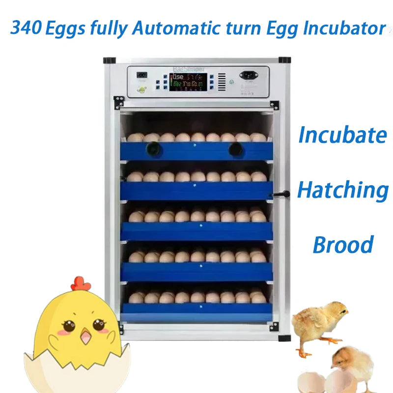 Dual Power 220V/12V  340 Eggs Fully Automatic Incubator Control Temperature Humidity Hatching Machine Eggs Chicken Duck Goose