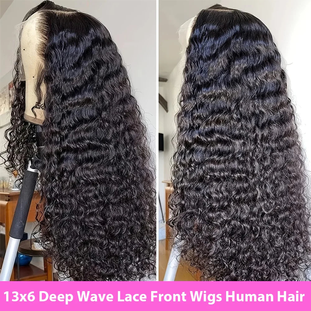 250% 13x6 HD Deep Wave Lace Frontal Wigs Brazilian Water Wave 40Inch 13x4 Curly Lace Front Pre Plucked Human Hair Wigs Baby Hair 5x5 Ready to Go HD Lace Glueless For Black Women