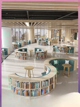 Creative S-shaped library bookcase integrated curved sofa picture book library school storage multi-functional rest area