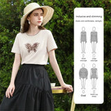 I BELIEVE YOU Elegant Short Sleeves Round Neck T-Shirt For Women 2026 Summer New Bead Butterfly Casual Top For Women 2261016301