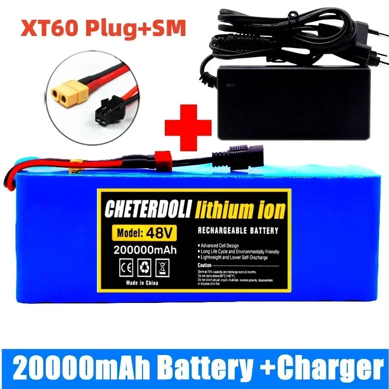 13S3P 20Ah Lithium-ion Battery Pack 48V 20000mAh with 250W 350W 500W 750W 1000W BMS for 54.6V E-bike Electric Bicycle Scooter