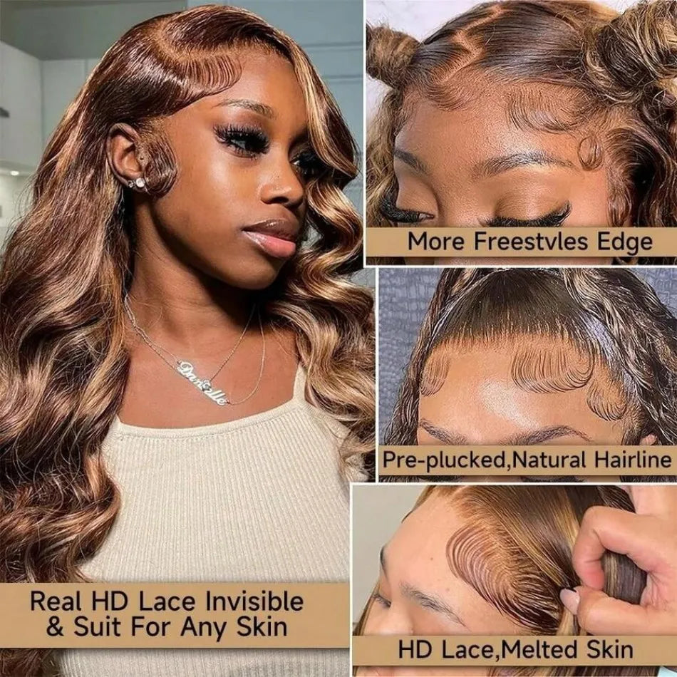 13X6 Hd Lace Frontal Wig Highlight Ombre Wig Human Hair 427 Body Wave Original Brazilian Wigs P1B30 Lace Front Wigs 250 Density
