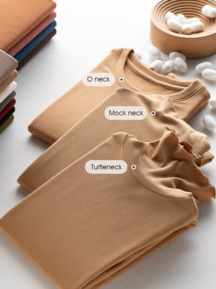 SuyaDream, Women Bottoming T Shirt, Silk Viscose Blend, Long Sleeves, Solid Basic Thermal Shirt, 2024 Autumn Winter Top