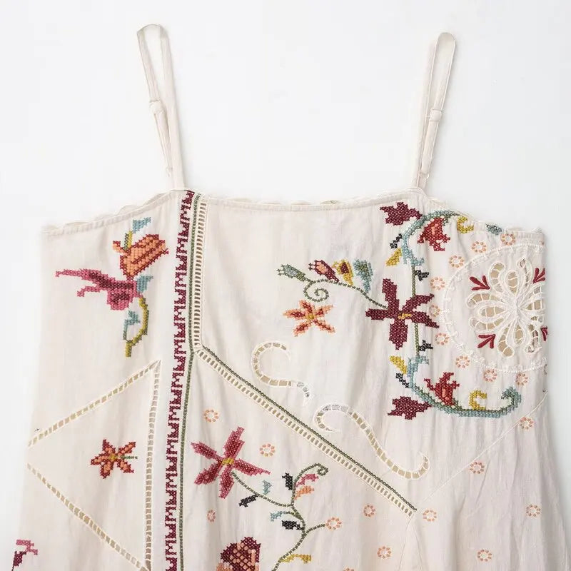 Summer 2025 New Arrival Long Asymmetric Embroidered Strap Dr Women's Faion Loose Waist No Sve Print Design