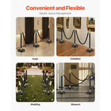 SucceBuy Stanchions 6 Pcs Crowd Control Barriers 4 Velvet Ropes Stainless Steel Stanchion Post Queue w/ Fillable Base for Party
