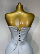Women Sexy Strapless Backless Long Bandage Dress Fashion Light Grey Sleeveless Beading Cocktail Party Luxury Birthday Gown