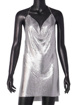 Sexy See Through Metal Sequin Evening Dress Women Summer Backless Black Beach Club Mini Dress Birthday Party Dresses Vestidos HL