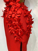 Women Sexy Sleeveless Flower Hollow Out Evening Party Bandage Dresses Red Knitted Bodycon Birthday Wedding Guest Clothing