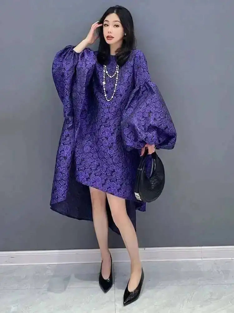 SHENGPALAE Korean Fashion Elegant Chic Dress Casual Loose Batwing Sleeve Robe Vestido Women's 2026 Autumn New Clothing 5R2243