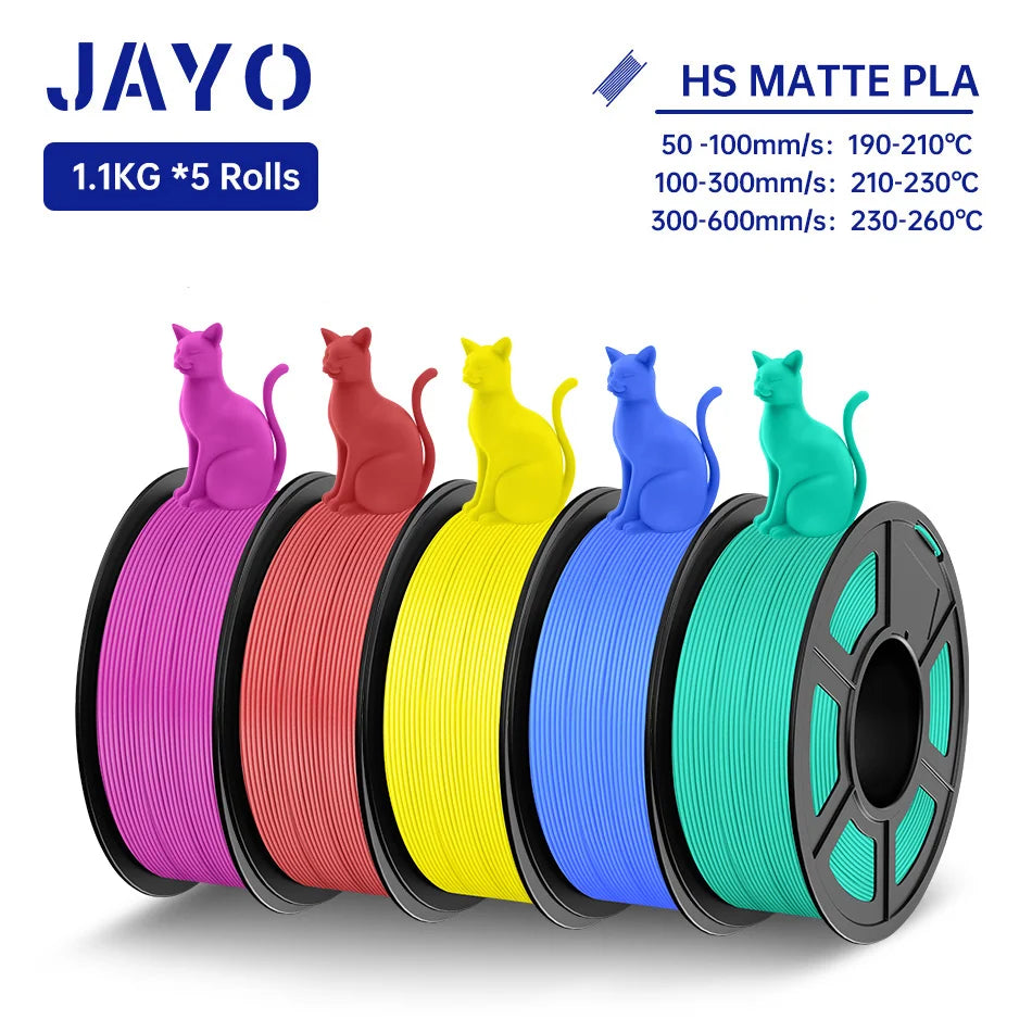 JAYO PLA Classic 3D Filament 1.75mm High Speed Matte PLA 3D Printer Filament Neatly Wound 3D Printing Materials 5Rolls/set