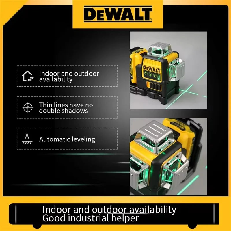 DEWALT 089 12-Line 3-Side 360° Green Laser Level 12V for Outdoor Construction Strong Light Absorption Fixation