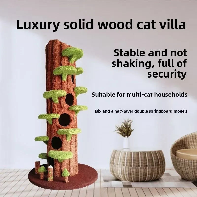 Large Cat Climbing Frame & Towering Tree/large Tree Jumping Platform/solid Wood Villa Tree Hole