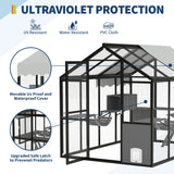 Extra Large Aluminum Outdoor Catio Enclosure For Multiple Cats Walk-in Cat Run With UV-Proof Cover Platforms & Adjustable Doors