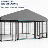 10x10FT Dog Kennel Outside Double Door Outdoor with Feeding, Heavy Duty Dog Crate Durable Cage with Roof & Double Lock