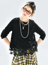 T-shirt imakokoni2025 original autumn sweet literary knitted lace long-sleeved women's top 255123