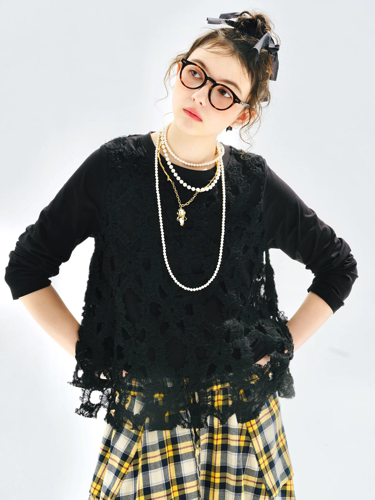 T-shirt imakokoni2025 original autumn sweet literary knitted lace long-sleeved women's top 255123