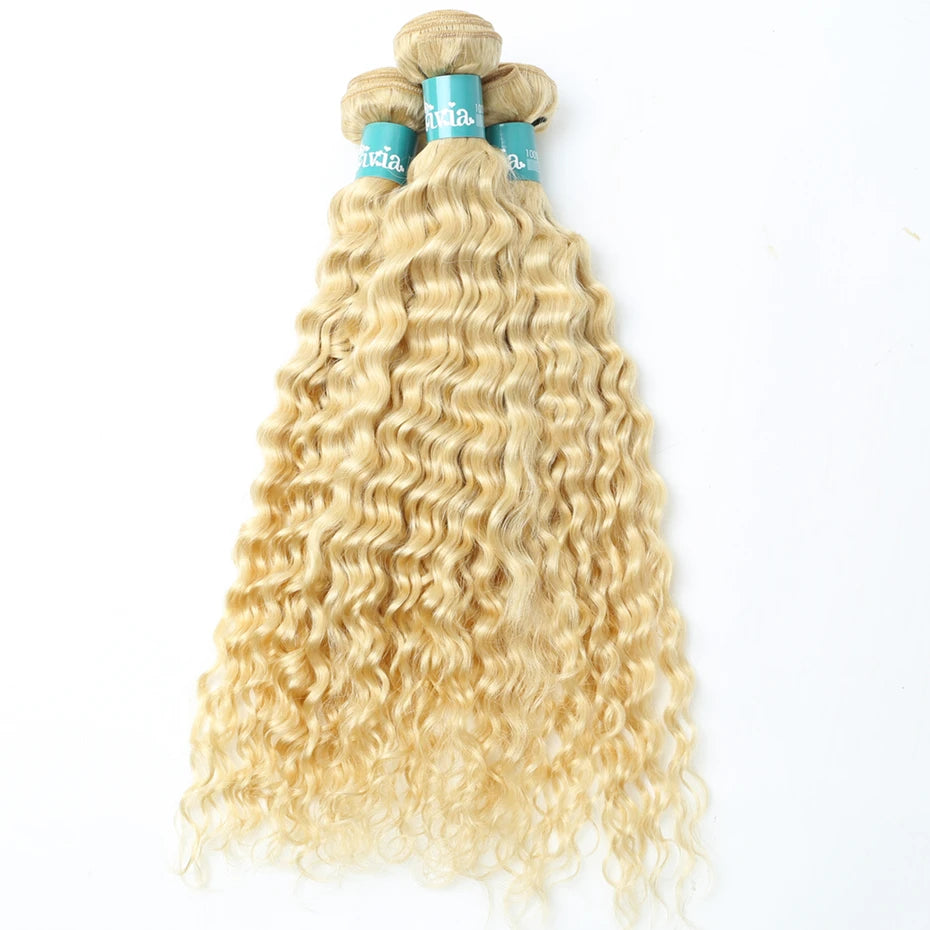 8-32 inch Deep Wave Human Hair Bundles Remy Brazilian Hair 613 Blonde
