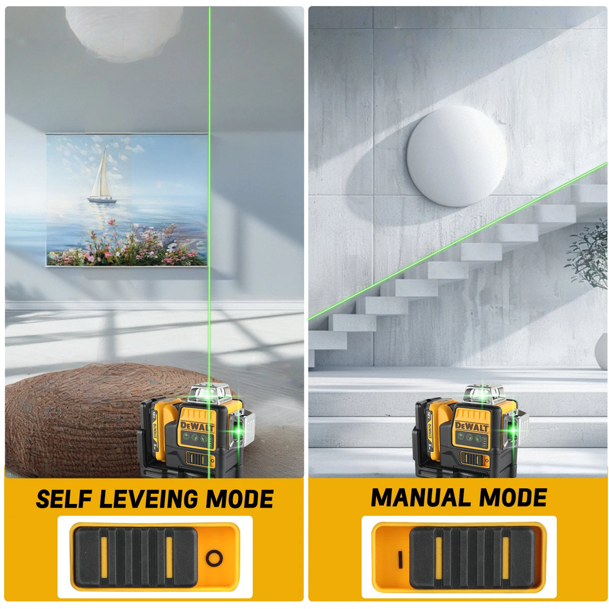 DEWALT 089 12-Line 3-Side 360° Green Laser Level 12V Strong Light