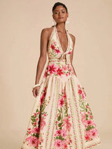 Elegant Floral Print Vacation Halter Backless Sexy Dress,Dresses For Women Summer