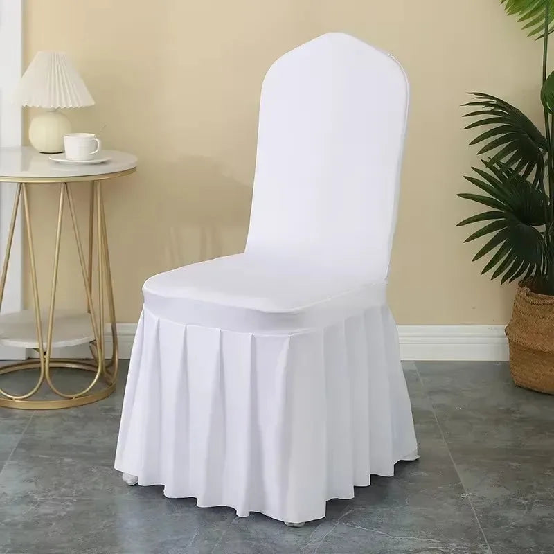 50/100pcs White Spandex Chair Cover Pleated skirt Seat Protector Covers Hotel Banquet Party Events Wedding Decoration