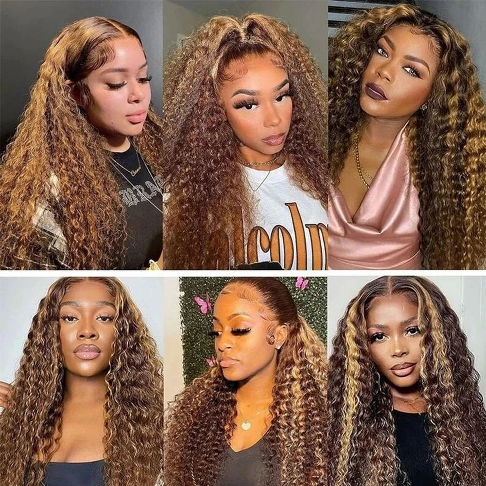 SoGreat 200% Density Curly Wigs 360 Lace Wig Invisible Drawstring Deep Wave Wig Highlight Wig Human Hair Pre-Pluck Brazilian