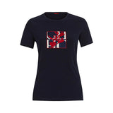 CH Women's Short-Sleeved T-Shirt, with a Round Neckline and Featuring a Red Floral embroidery Design, a Casual Everyday Top