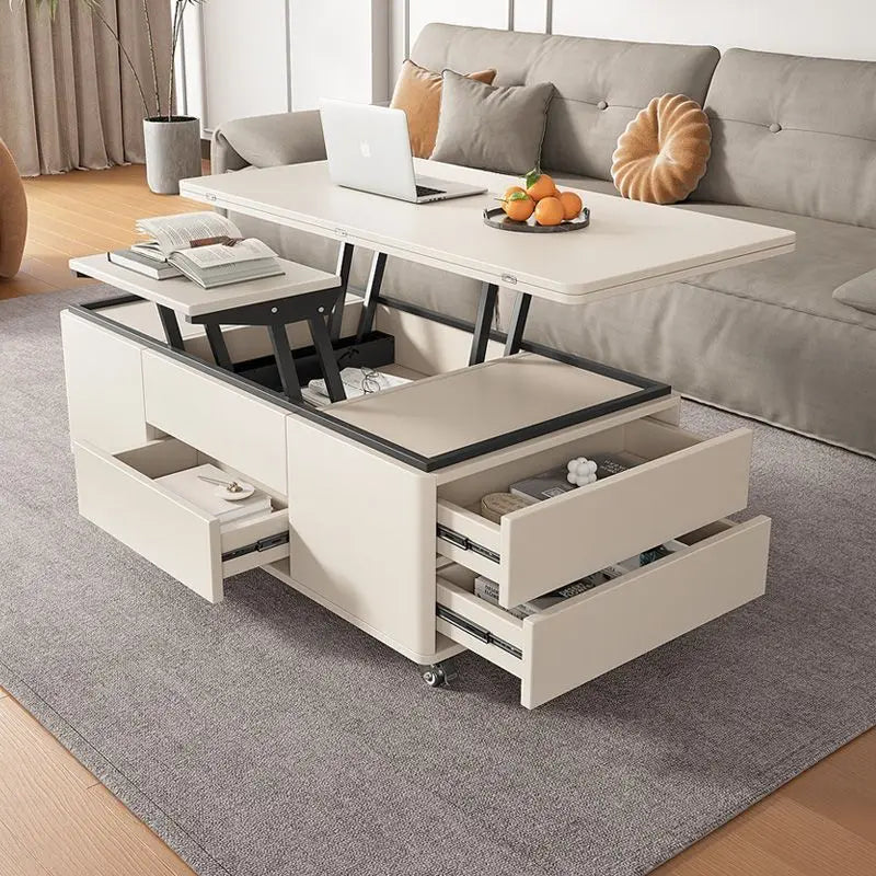 Multifunctional coffee table folding lifting dining table household small apartment dining table living room simple storage tabl