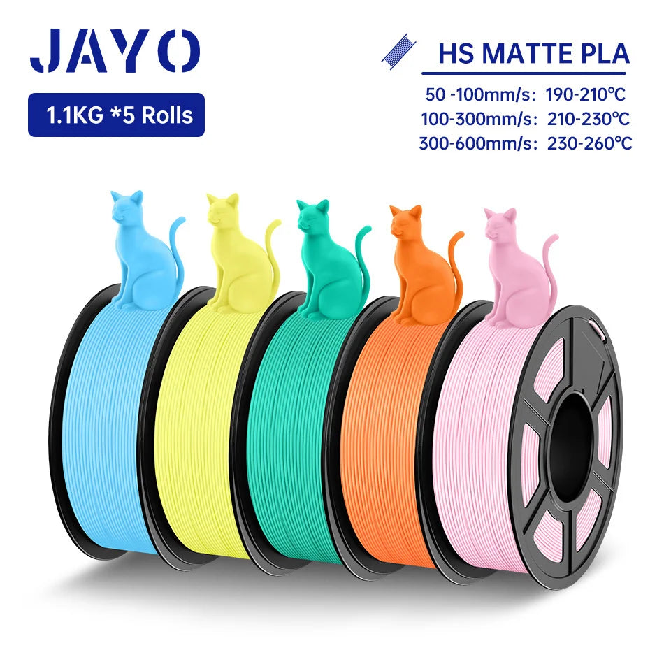 JAYO PLA Classic 3D Filament 1.75mm High Speed Matte PLA 3D Printer Filament Neatly Wound 3D Printing Materials 5Rolls/set