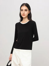 SuyaDream Women Cozy T Shirts, Silk Viscose Blend, Plain O Neck Long Sleeved Tee, 2025 Spring Autumn Basic Top, Black, Grey
