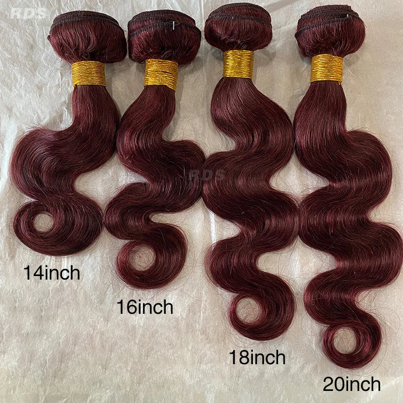 Ridisi 99j Burgundy Body Wave Human Hair Bundles Brazilian Wavy 3/4 Bundles Human Hair Colored Wind Red Hair Bundles