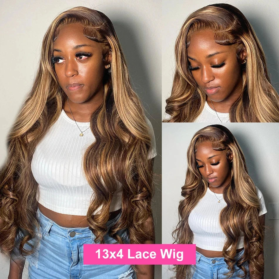 Body Wave Human Hair Wigs Highlight 13X6 HD Lace Frontal Wig 13X4 P4/27 Curly Front Wig 1B30 Brown Ombre Colored Human Hair Wigs