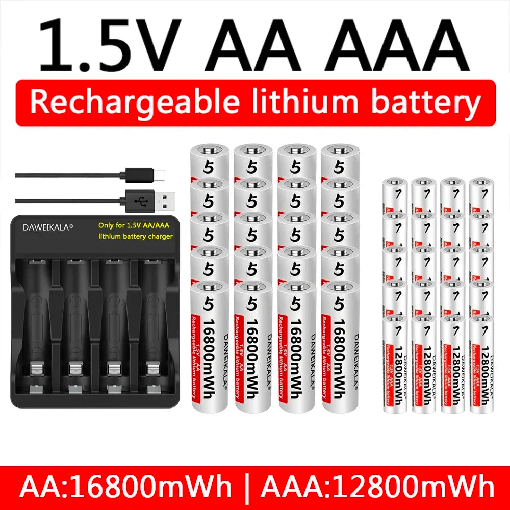 AA AAA rechargeable battery 1.5V lithium battery long life for Mouse Flashlight Fan Game Machine electric toy
