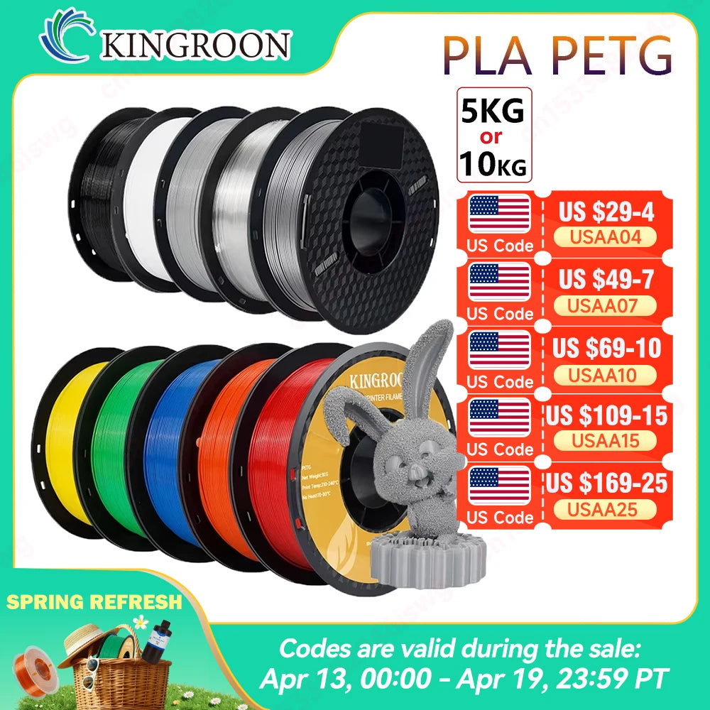 KingRoon 5KG 10KG PLA PETG Filament 1.75mm 3D Printer Plastic No Bubble Spool 3D Printing Materials for 3D Printers