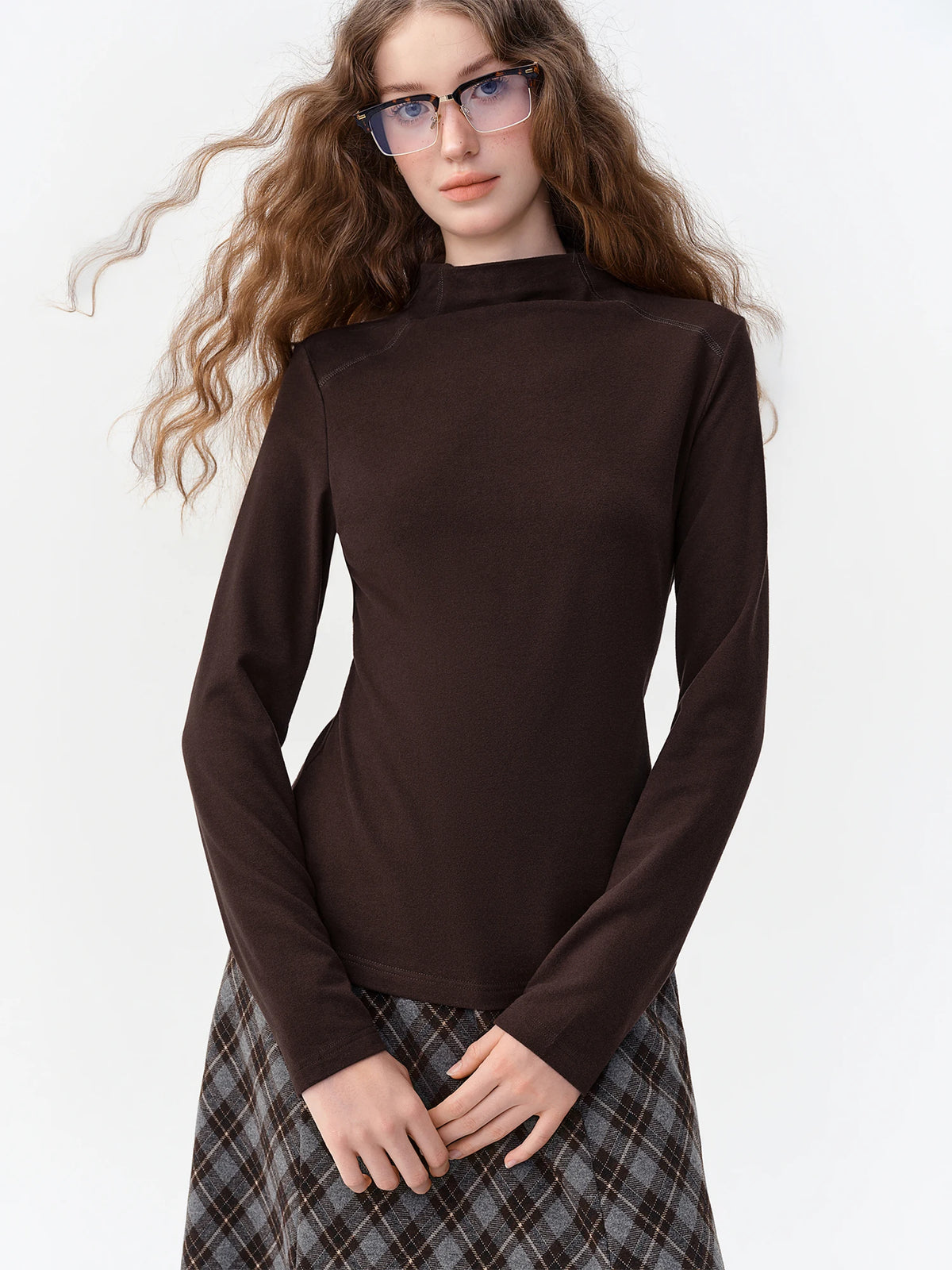 DUSHU Soft and Cozy High-neck Long-sleeved T-shirt Women New for Winter 2026 Simple Modal Versatile Solid Slimming Base Layer