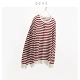 Cooling Fiber~ Cotton and Linen Striped T-Shirt, Women's Lightweight Long-Sleeve Knit Top, Loose Breathable Sun Protection Shirt, 2026 Spring/Summer New Style