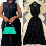 YuooMuoo Brand Fashion Single-breasted Knitted Summer Dress Women Vintage Pockets A-line Long Shirt Dress Chic Vacation Robes
