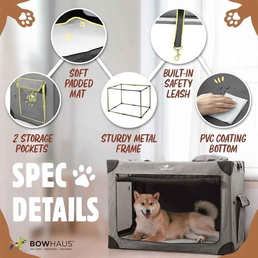 42 Inch Portable Travel Dog Kennel for Large Dogs with Durable Mesh Windows and 2 Storage Pockets Indoor and Outdoor for Car So