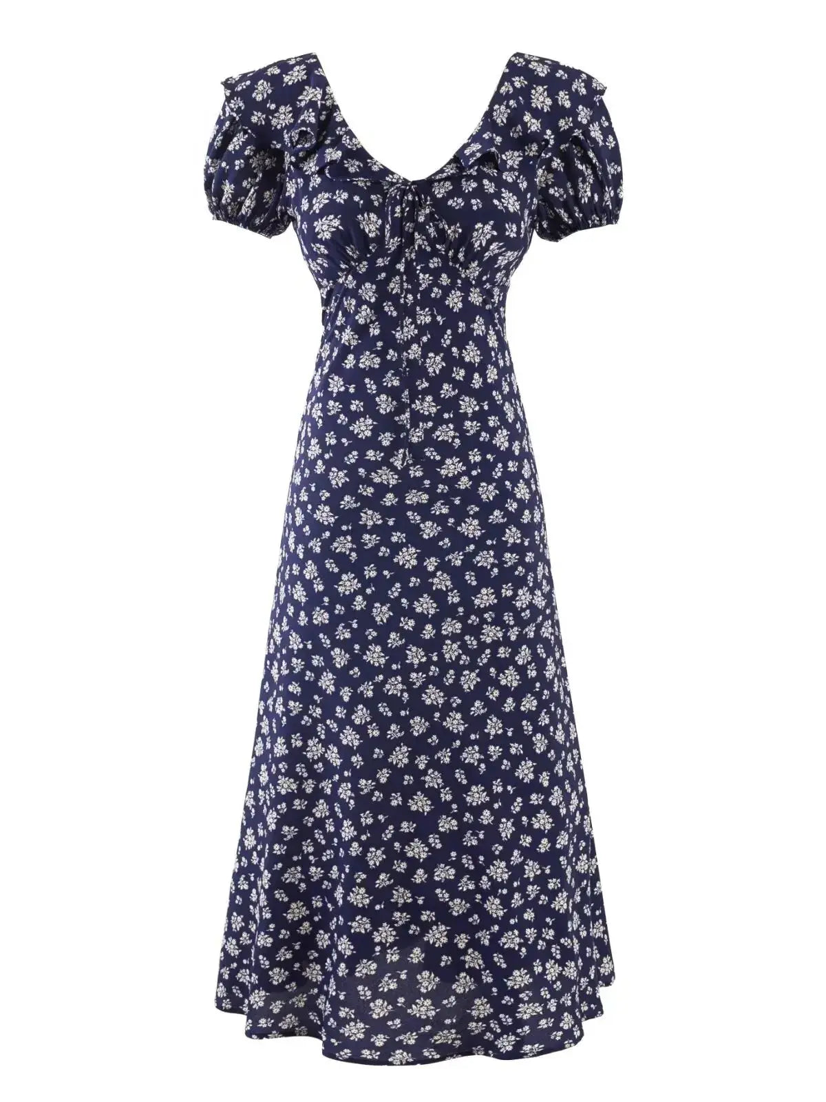 Chu Sau beauty Women New Fashion Sweet Polka Dot Print Chic Ruffles Midi Dress French V-Neck Puff Sleeve Vintage Party Dresses
