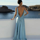 Elegant Split Women' s Dresses Solid Square Collar Backless Sleeveless Long Dress Female 2026 Spring Summer Party Evening Robes