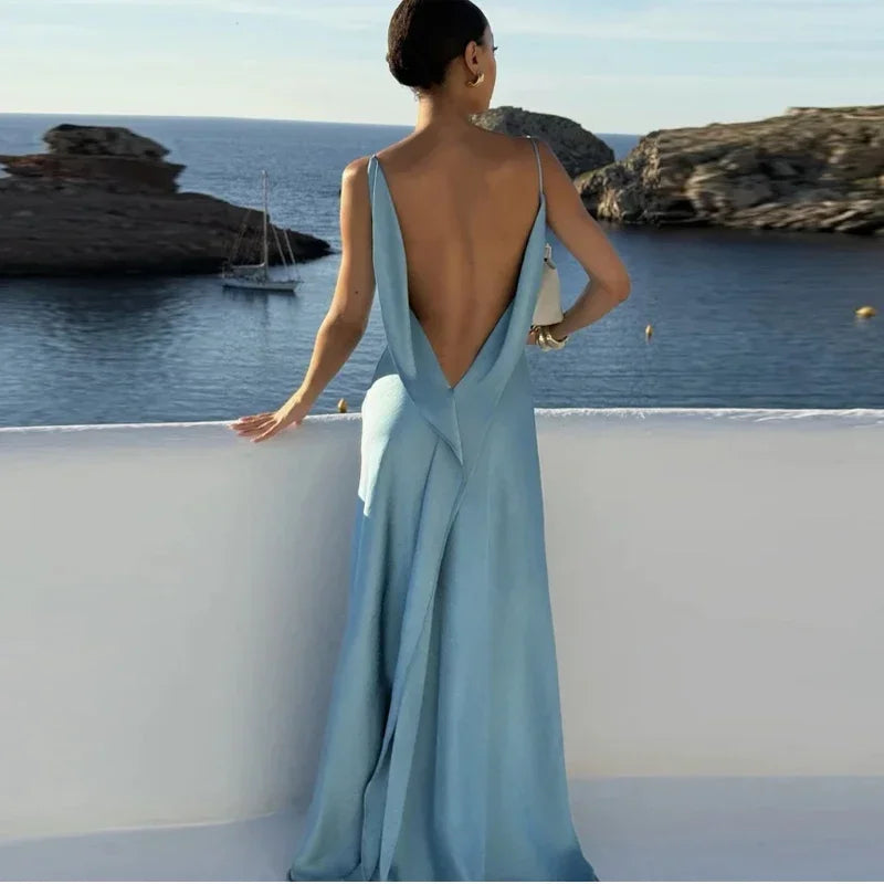 Elegant Split Women' s Dresses Solid Square Collar Backless Sleeveless Long Dress Female 2026 Spring Summer Party Evening Robes