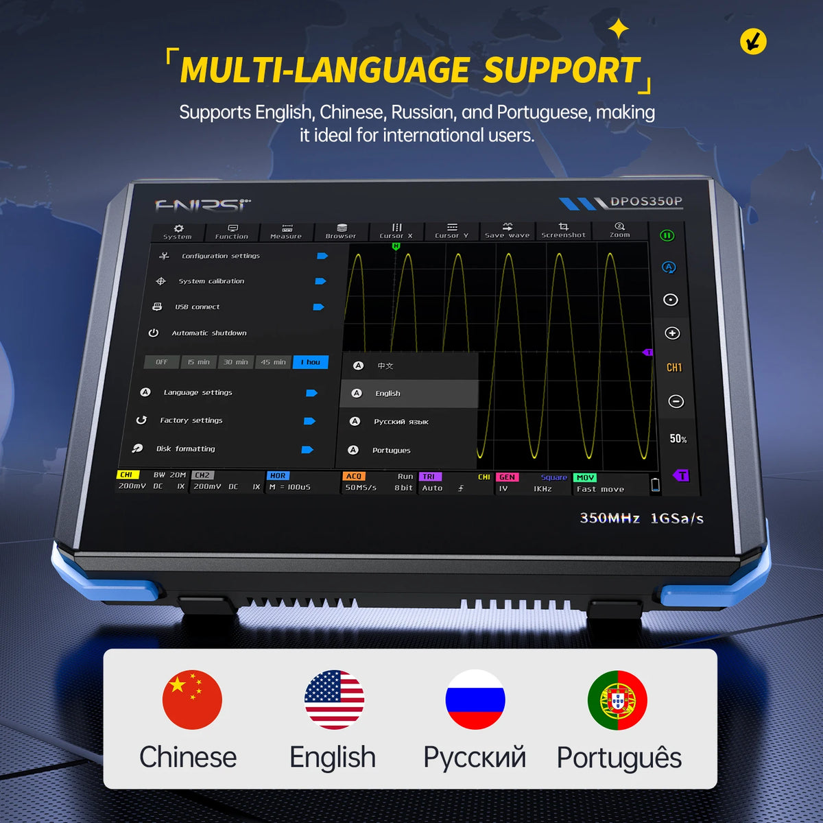 FNIRSI DPOS350P Digital oscilloscope 2CH 350MHz Touch Repair Tool, 4-in-1 Multifunction Workshop Tool